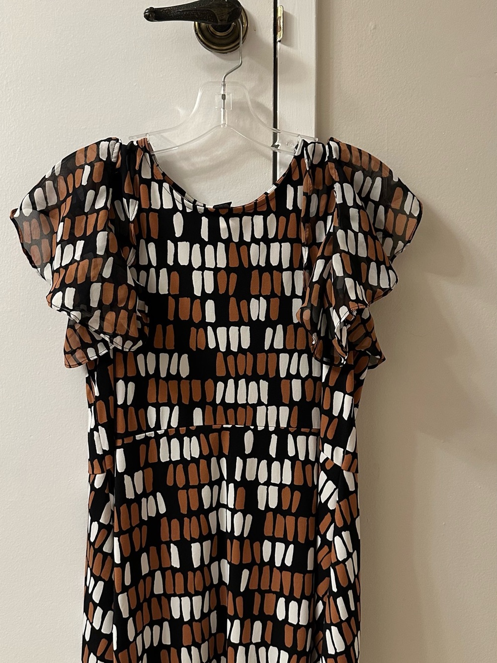 Alfani Black, Brown & White Ruffle Sleeve Printed Short-Sleeve Top